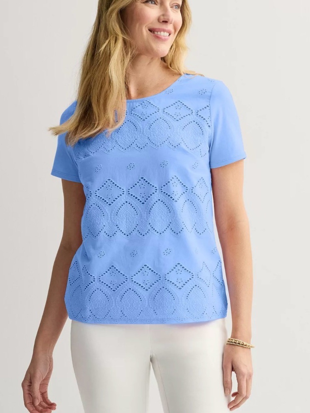 Croft & Barrow Knit Tee with Eyelet Overlay Navy XXL NWT